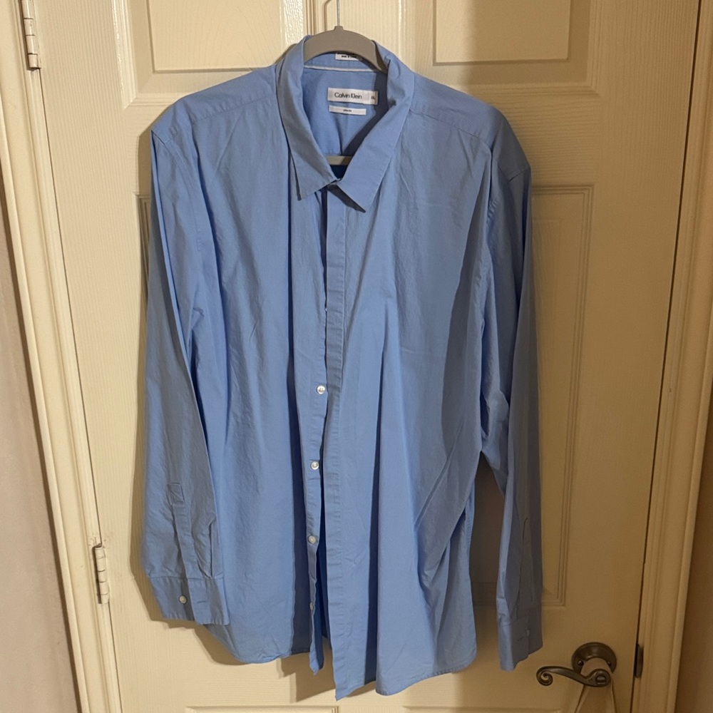 Calvin Klein Men's Sky Blue Button-Up Dress Shirt